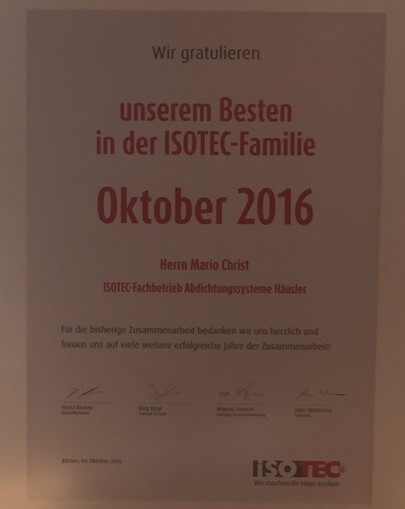 Der Beste aus der ISOTEC Familie kommt von Abdichtungssysteme Häusler aus Ingolstadt