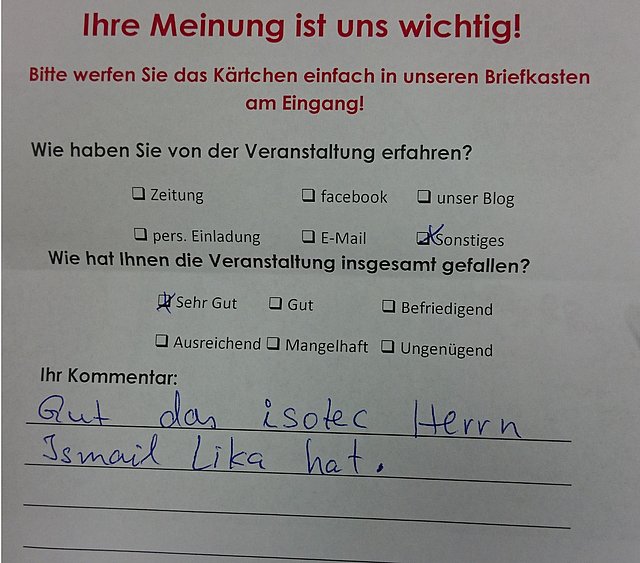 Kundenzufriedenheit: Eine schöne Bewertung für die Abdichtungstechnik Morscheck bei der Kundenbefragungen am Tag der offenen Tür