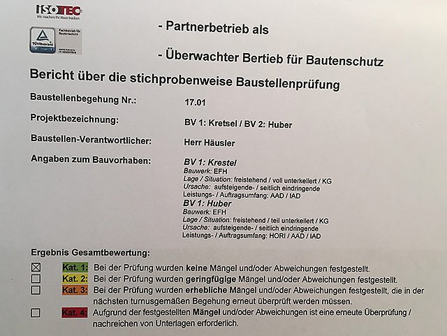 Bericht der Baustellenprüfung des TÜV Rheinland 