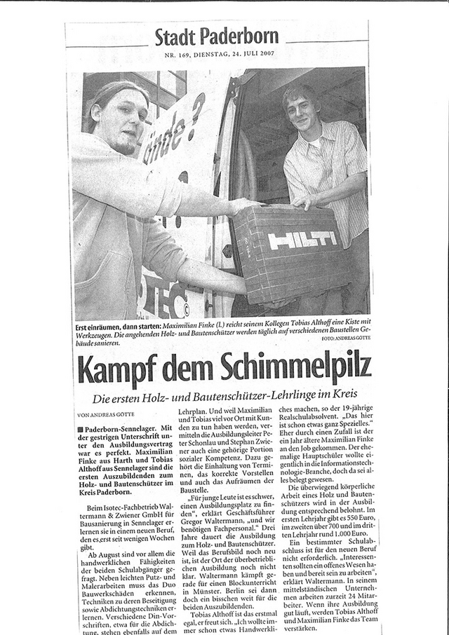 Zeitungsartikel aus der Neuen Westfälischen vom 24.07.2007